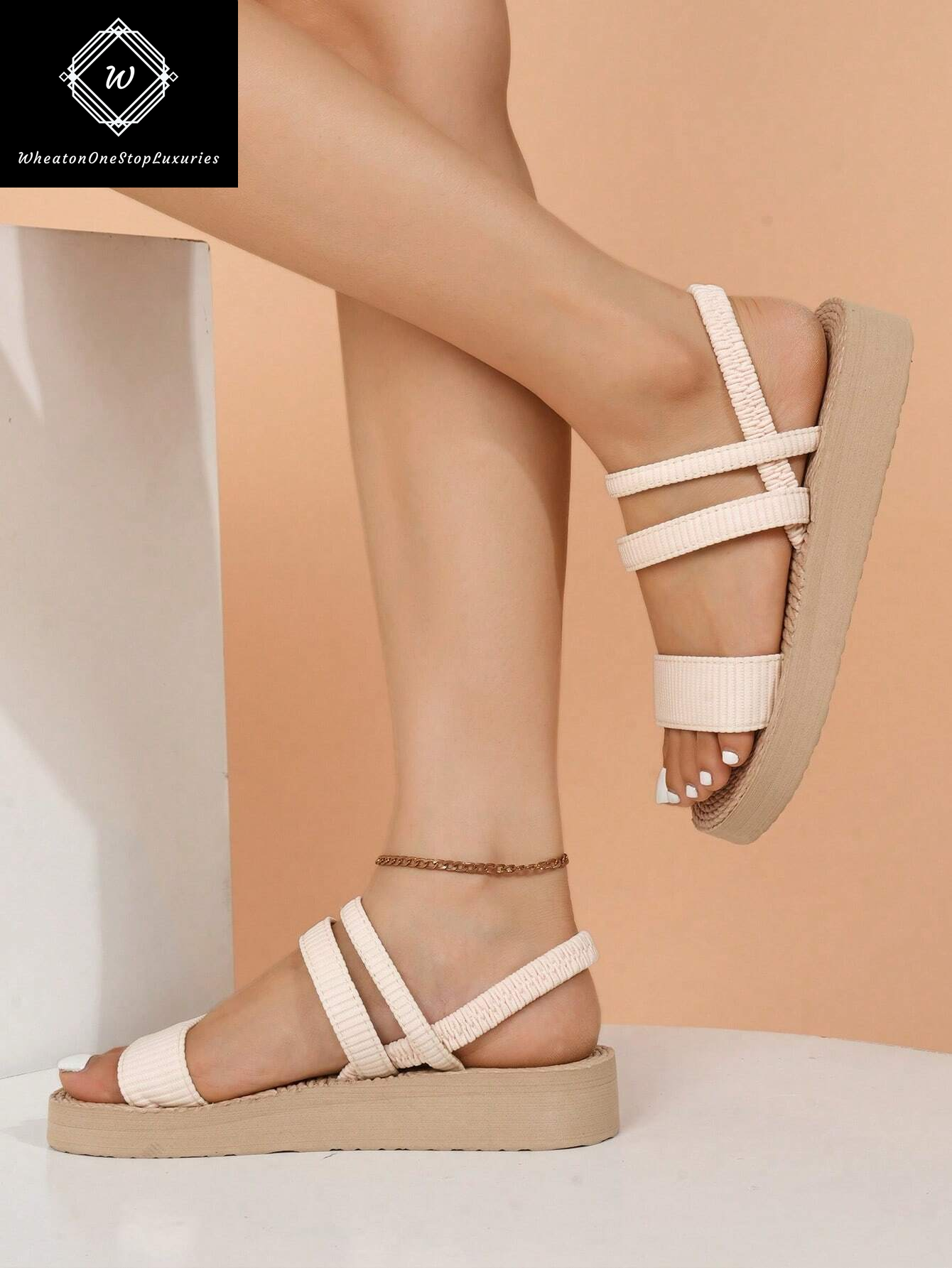 Women's Lightweight Elegant Low Heel Platform Sandals with Criss-Cross Strap Design - Versatile for Beach and Vacation in Beige