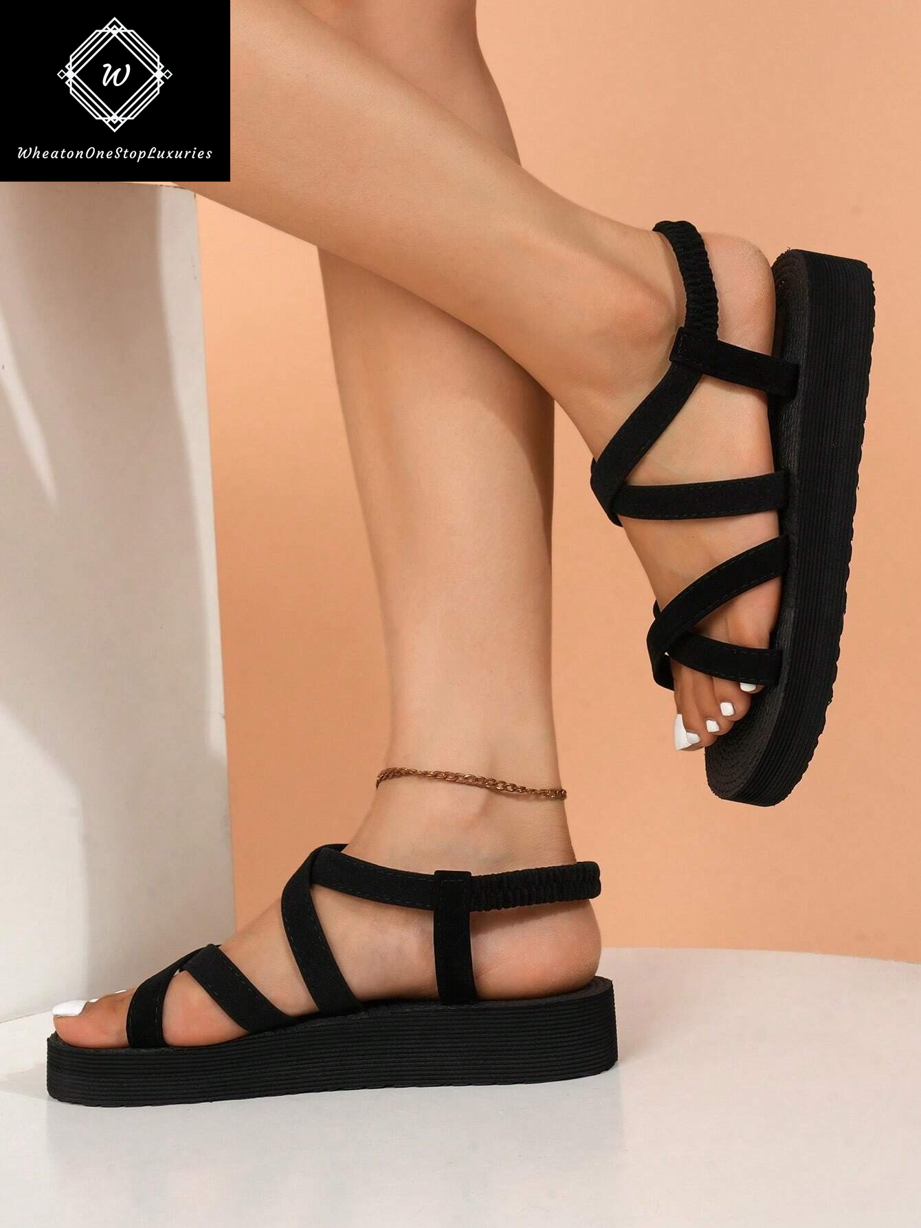 Women's Lightweight Elegant Low Heel Platform Sandals with Criss-Cross Strap Design - Versatile for Beach and Vacation in Beige