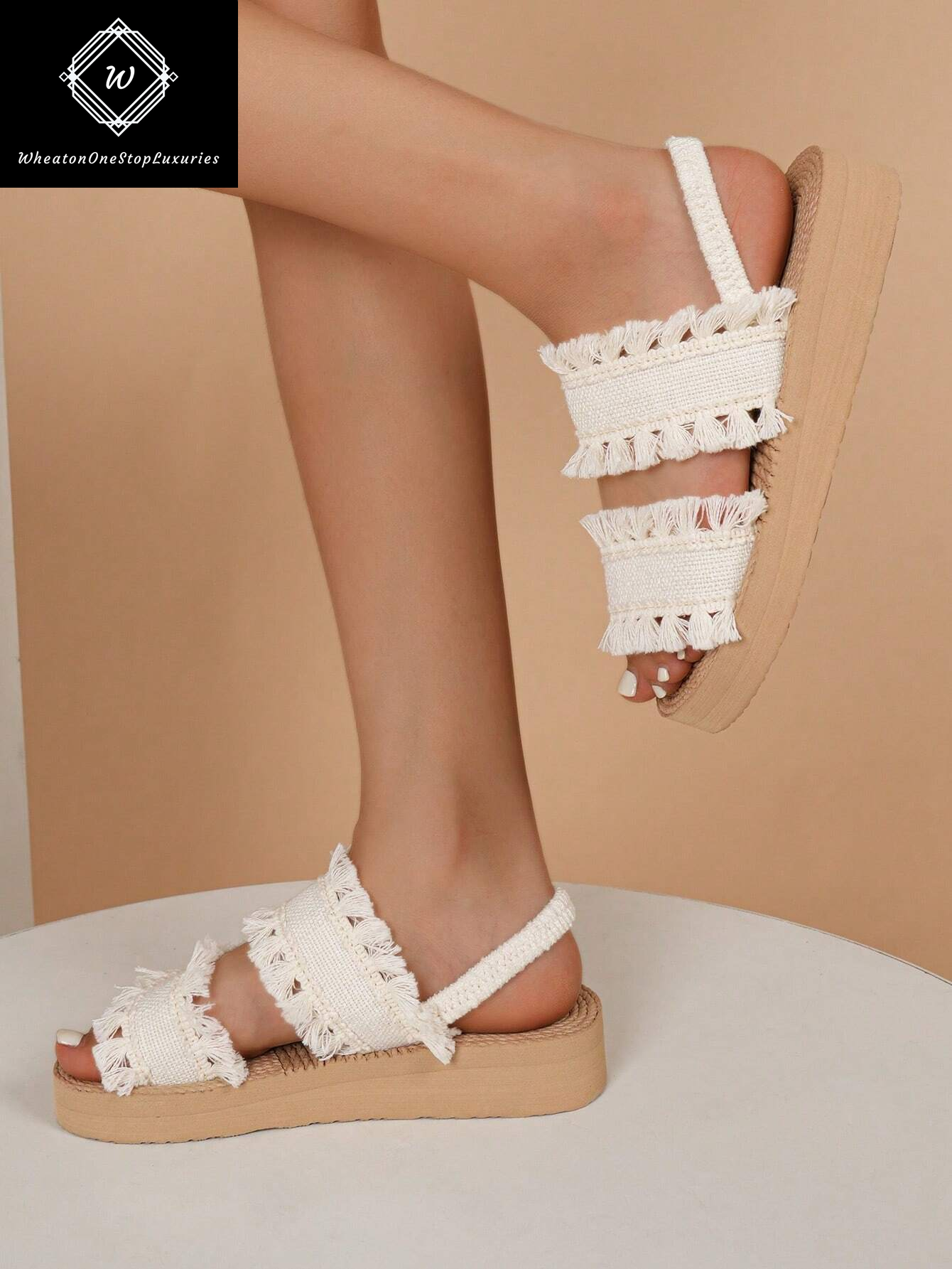 Women's Lightweight Elegant Low Heel Platform Sandals with Criss-Cross Strap Design - Versatile for Beach and Vacation in Beige