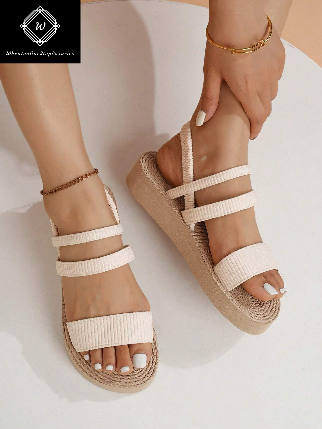 Women's Lightweight Elegant Low Heel Platform Sandals with Criss-Cross Strap Design - Versatile for Beach and Vacation in Beige