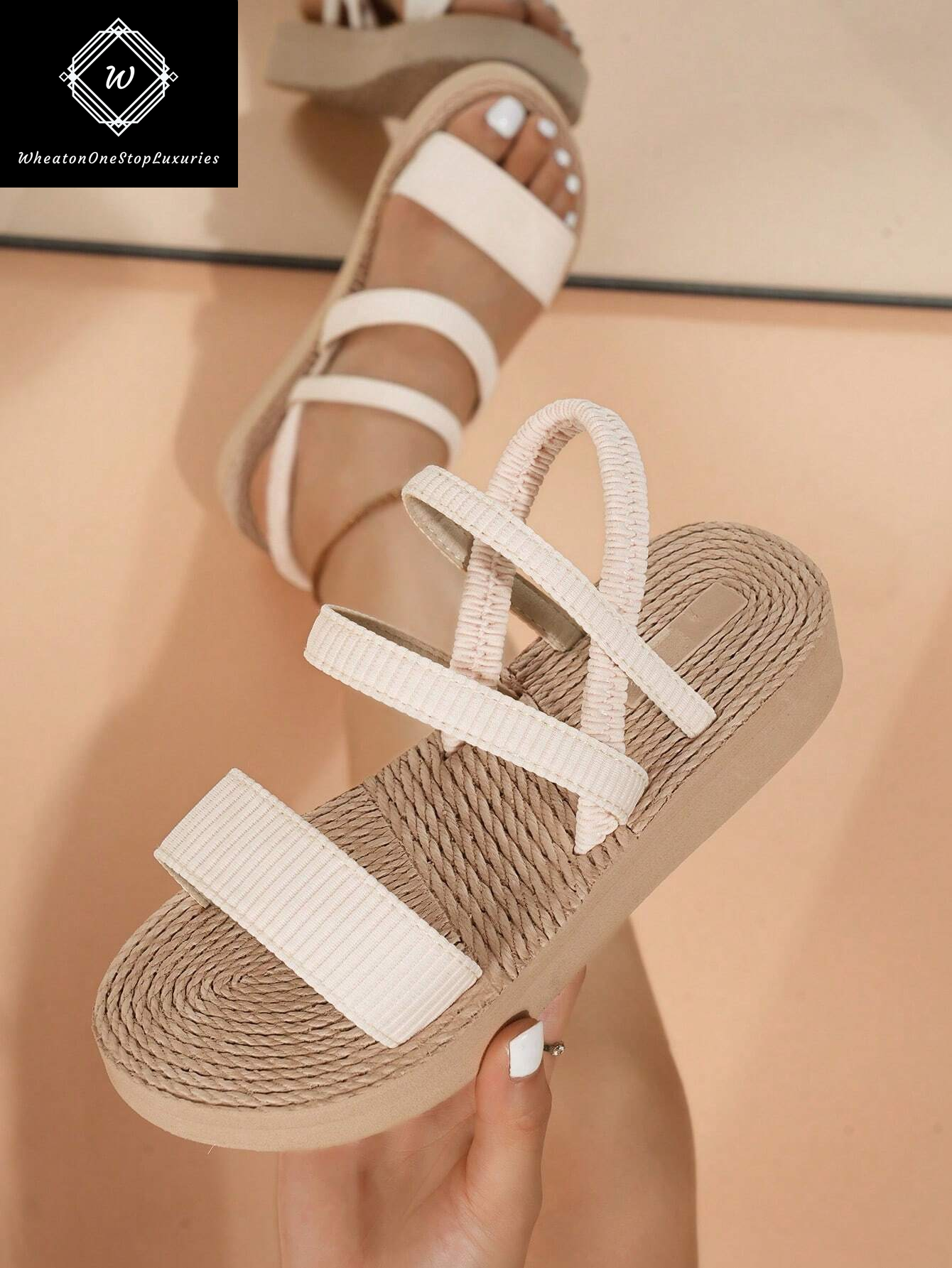 Women's Lightweight Elegant Low Heel Platform Sandals with Criss-Cross Strap Design - Versatile for Beach and Vacation in Beige