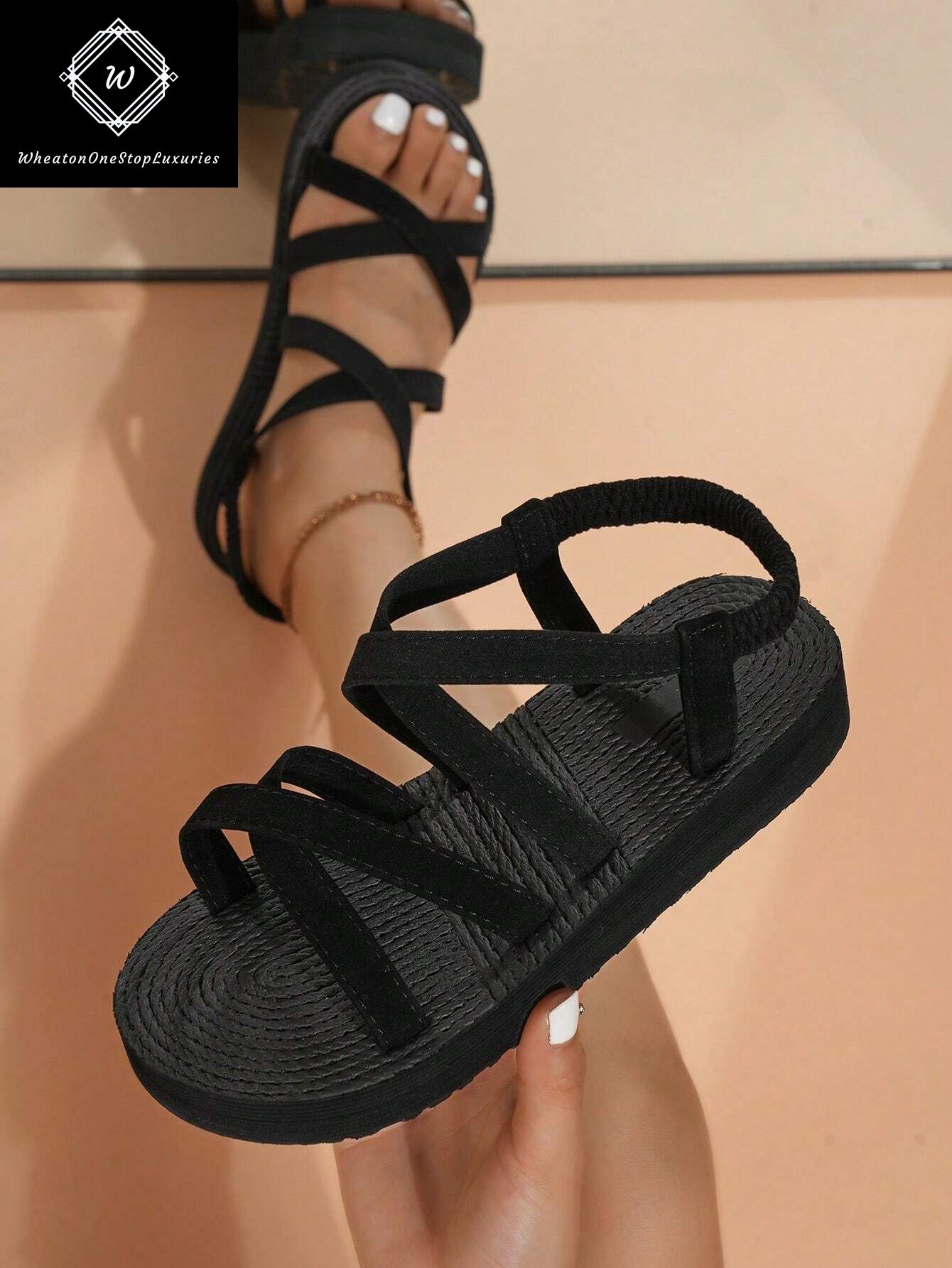 Women's Lightweight Elegant Low Heel Platform Sandals with Criss-Cross Strap Design - Versatile for Beach and Vacation in Beige