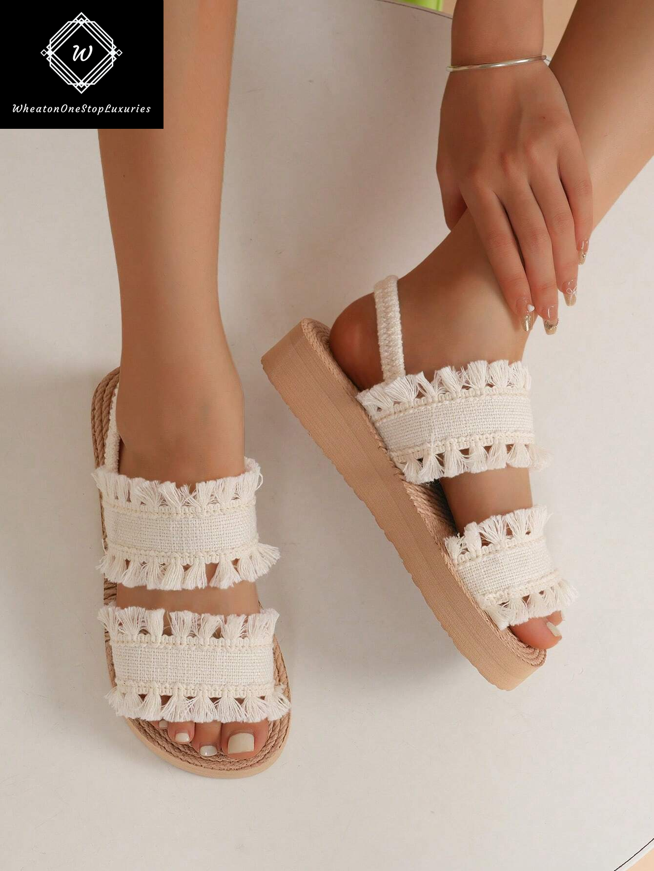 Women's Lightweight Elegant Low Heel Platform Sandals with Criss-Cross Strap Design - Versatile for Beach and Vacation in Beige