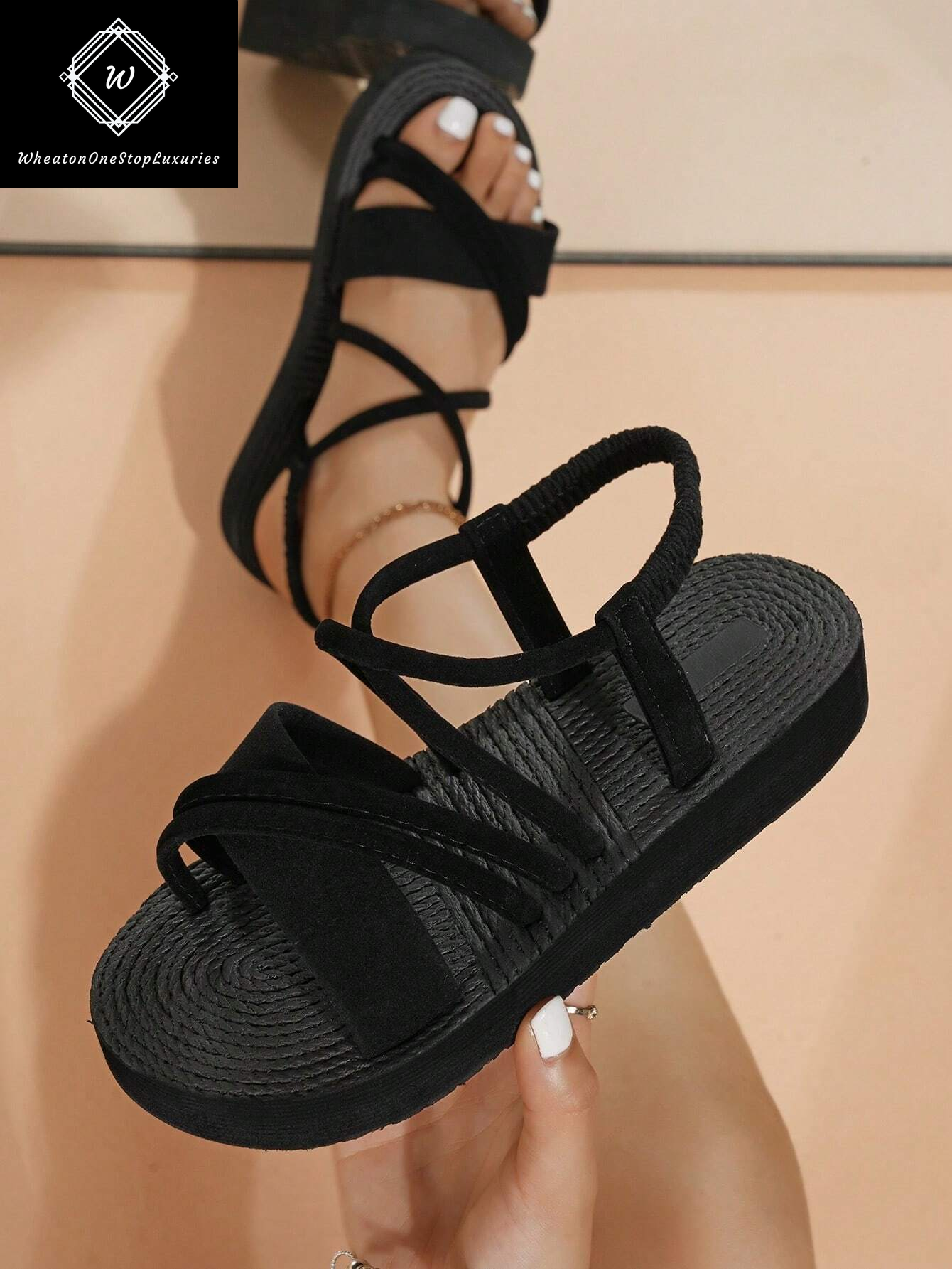Women's Lightweight Elegant Low Heel Platform Sandals with Criss-Cross Strap Design - Versatile for Beach and Vacation in Beige
