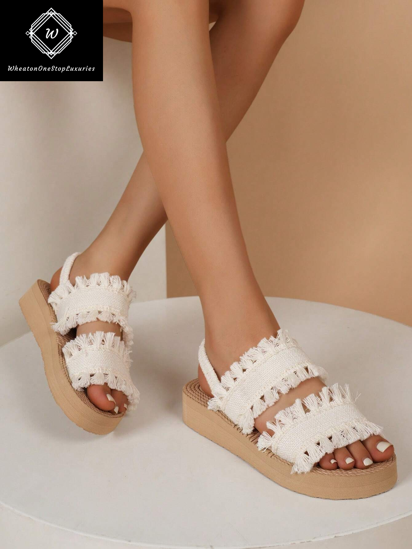 Women's Lightweight Elegant Low Heel Platform Sandals with Criss-Cross Strap Design - Versatile for Beach and Vacation in Beige
