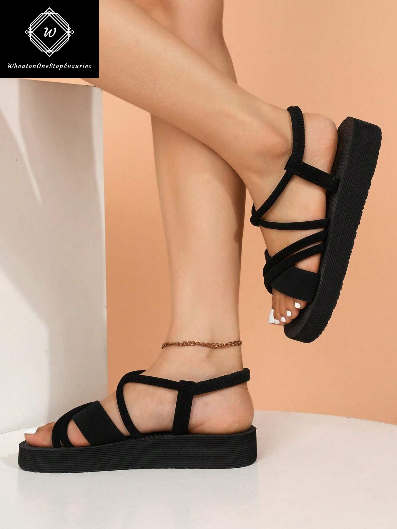 Women's Lightweight Elegant Low Heel Platform Sandals with Criss-Cross Strap Design - Versatile for Beach and Vacation in Beige