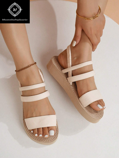 Women's Lightweight Elegant Low Heel Platform Sandals with Criss-Cross Strap Design - Versatile for Beach and Vacation in Beige