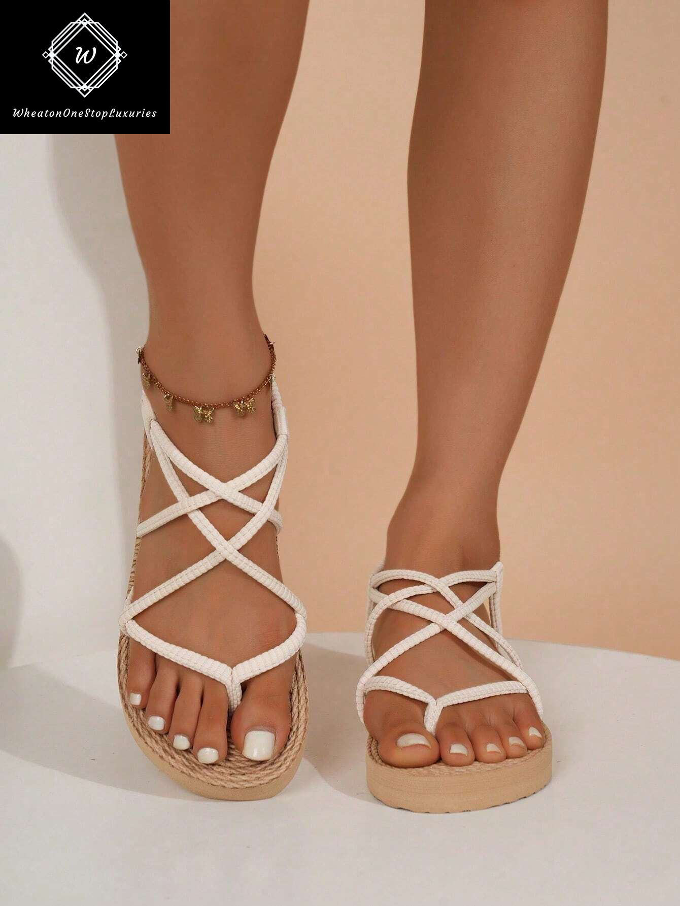 Women's Lightweight Elegant Low Heel Platform Sandals with Criss-Cross Strap Design - Versatile for Beach and Vacation in Beige