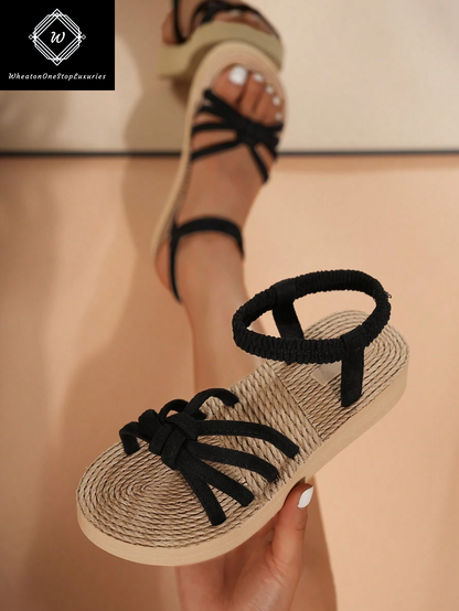 Women's Lightweight Elegant Low Heel Platform Sandals with Criss-Cross Strap Design - Versatile for Beach and Vacation in Beige
