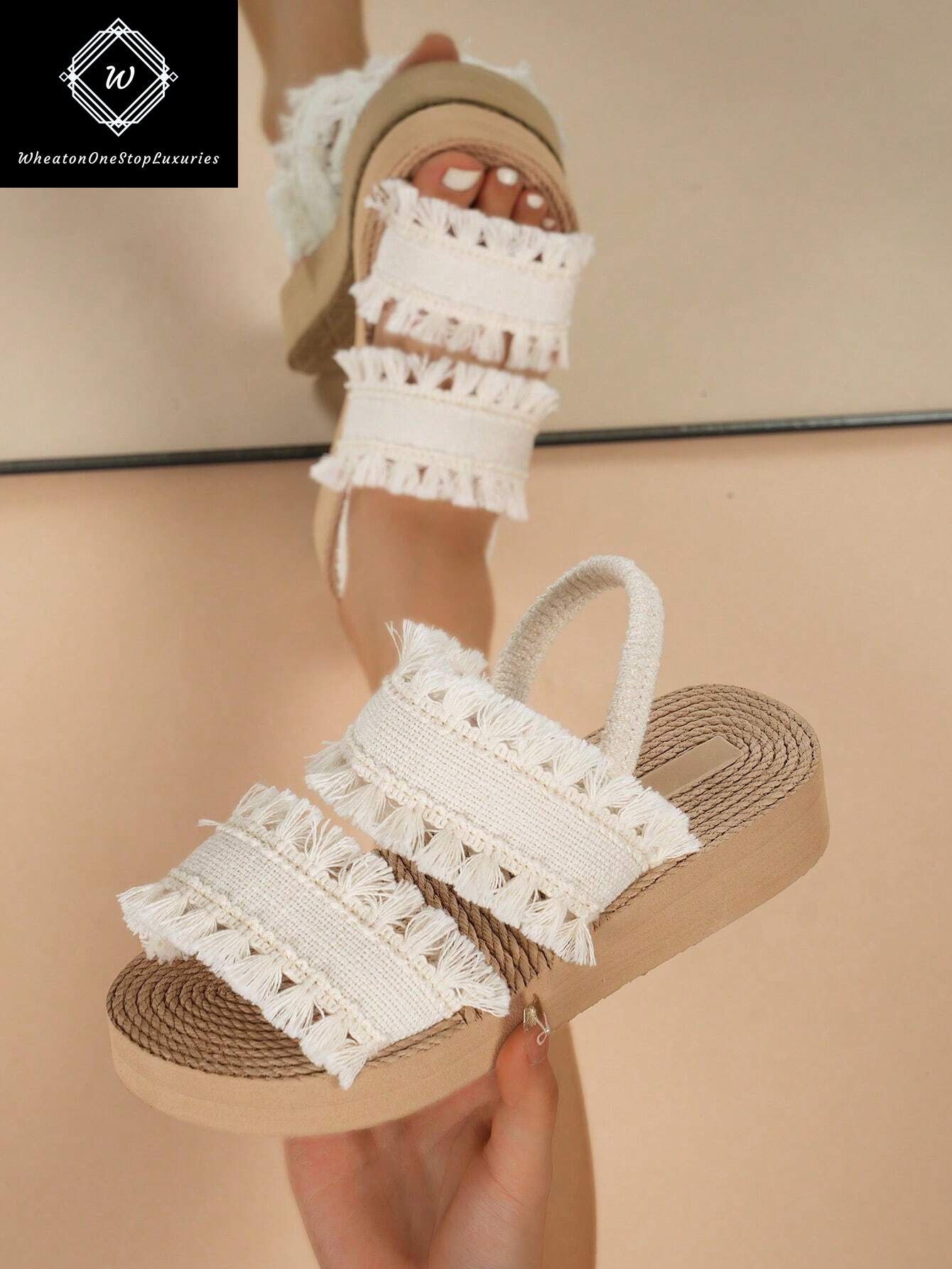 Women's Lightweight Elegant Low Heel Platform Sandals with Criss-Cross Strap Design - Versatile for Beach and Vacation in Beige